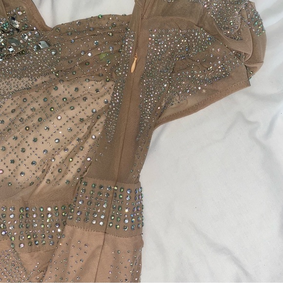 HP✨Xtaren Long Sleeve Sheer Mesh Rhinestone Bodycon Mini Dress - Picture 9 of 13